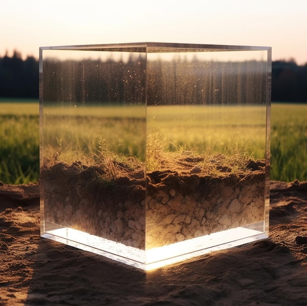 Стеклянный куб с грязью внутри