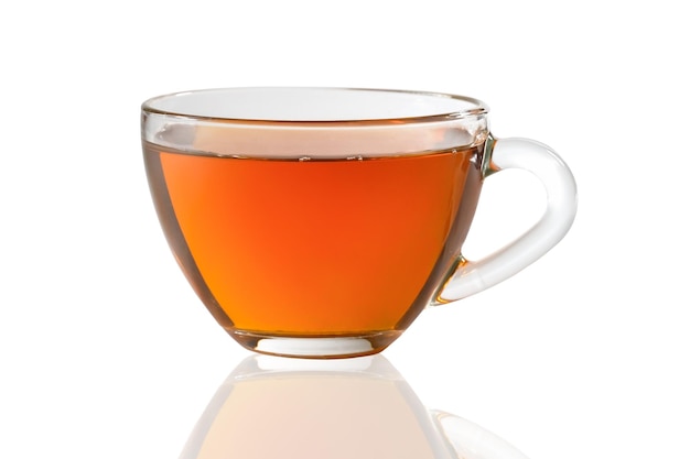 Glass cup of black tea isolated on a white background