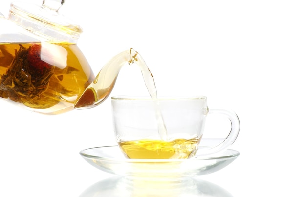 Glass cup of black tea Isolated on white background