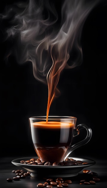 Glass cup of hot coffee