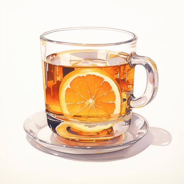 사진 오렌지 조각이 있는 차 컵