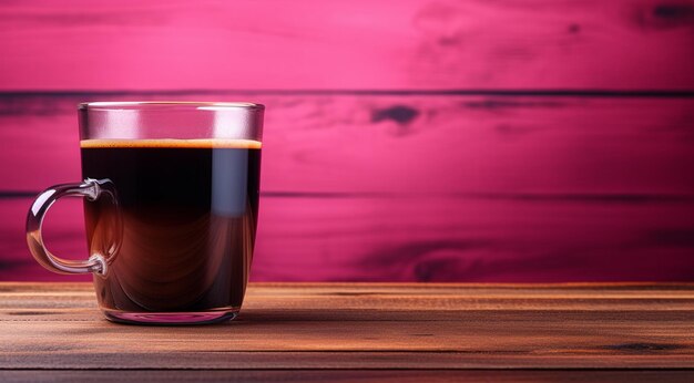 glass cup with black coffee on wooden background magenta background image generativa IA