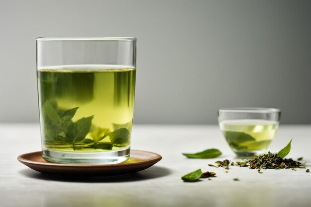 Foto tazza di vetro con tè verde fresco