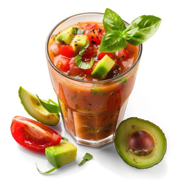 Photo a glass cup with a variety of food and a red pepper