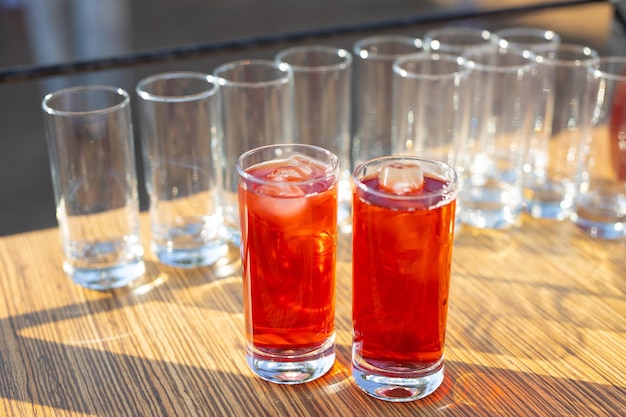 glass cups for cold drinks at a picnic