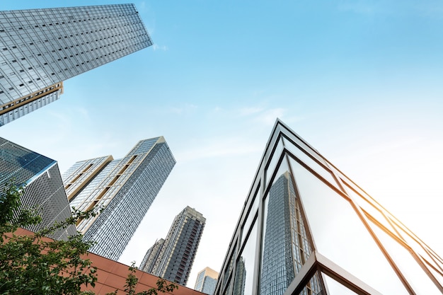 Glass curtain wall of skyscraper in financial center