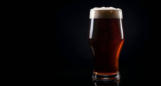 A glass of dark beer on a dark background place for text ai generation