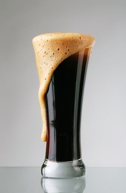 Photo glass of dark beer with froth