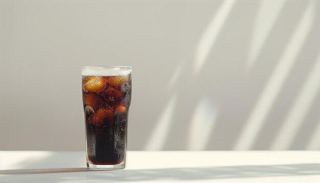 Photo a glass of dark liquid with a straw in it