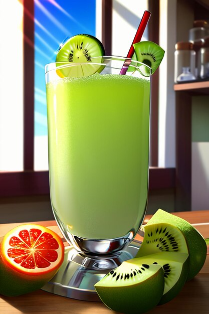 Foto un bicchiere di deliziosa bevanda al kiwi verde sul tavolo della cucina