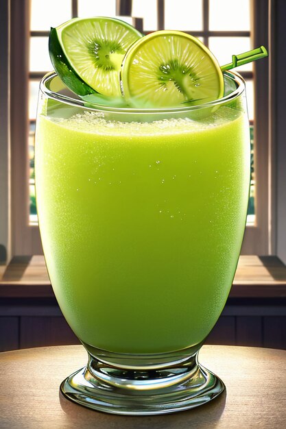 Foto un bicchiere di deliziosa bevanda verde al kiwi sul tavolo della cucina