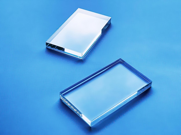 Glass device on blue background future technology and abstract screen mockup design