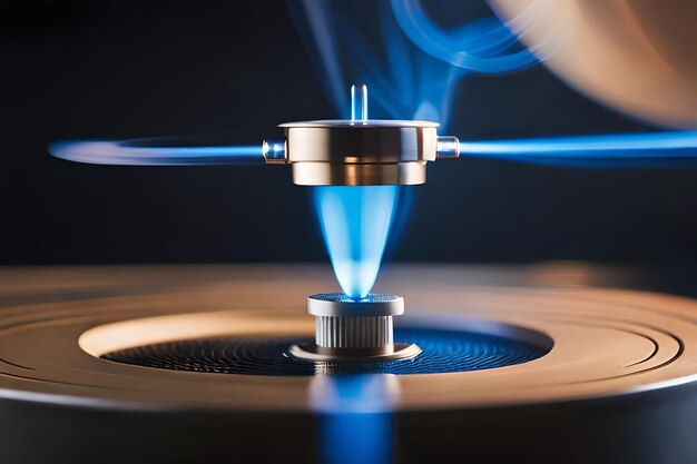 A glass disc with a blue light on it is being poured into a glass.