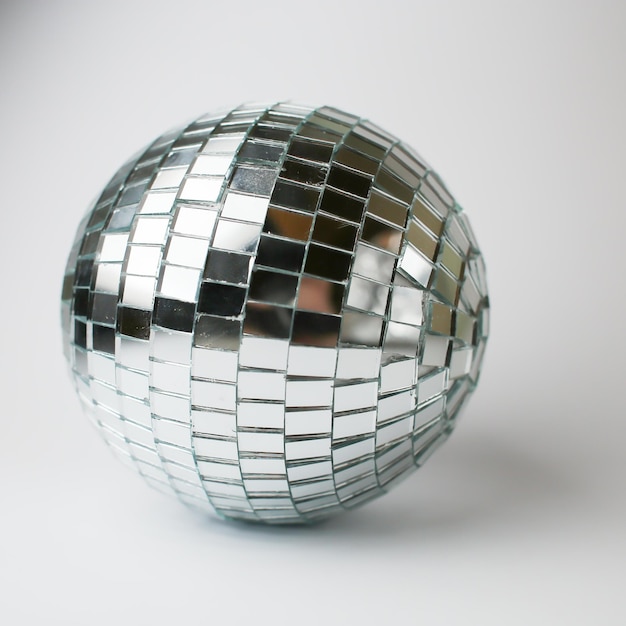 glass disco ball Silver disco mirror ball isolated on white background Shiny disco ball white