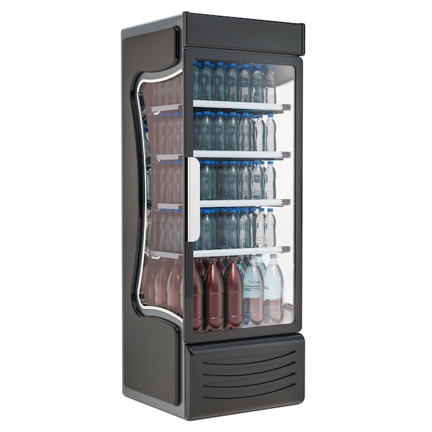 Glass Display Fridge with beverage 3D rendering