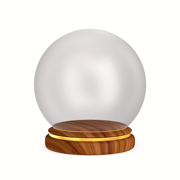 Glass dome on wooden podium Isolated 3D illustration on white background