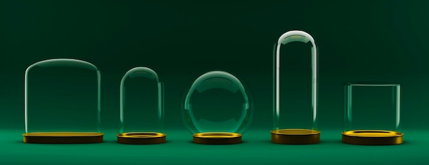 Glass domes decoration template for product on green background