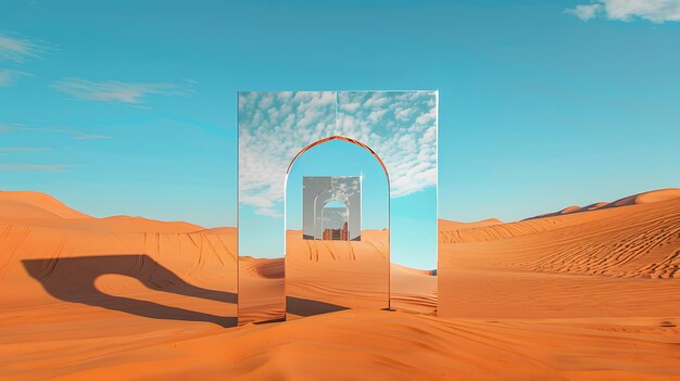 Foto una porta di vetro nel deserto