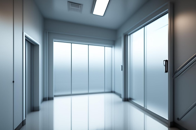 A glass door in a hospital hallway