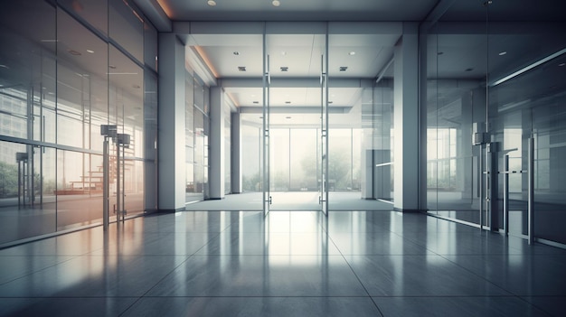 A glass door in a modern office building