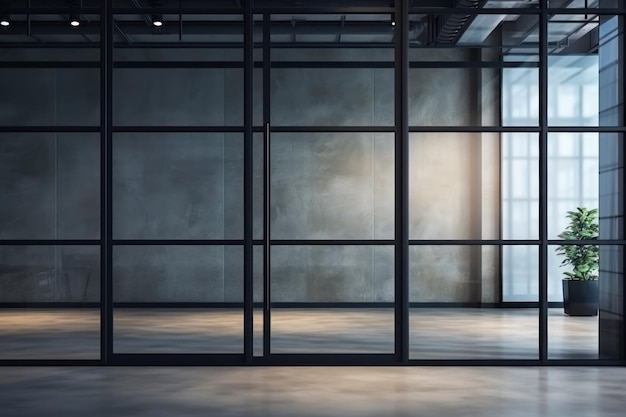 Glass door with black Aluminium frame in office building used as a wall background