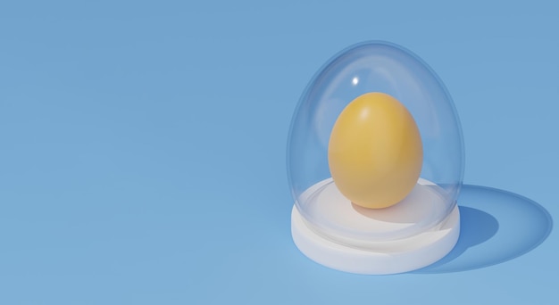 Фото Стеклянное пасхальное яйцо на изометрическом подиуме 3d визуализации
