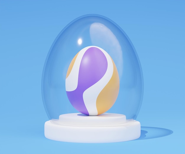 Glass easter egg on podium 3d render