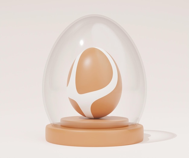 Foto uovo di pasqua di vetro sul rendering 3d del podio