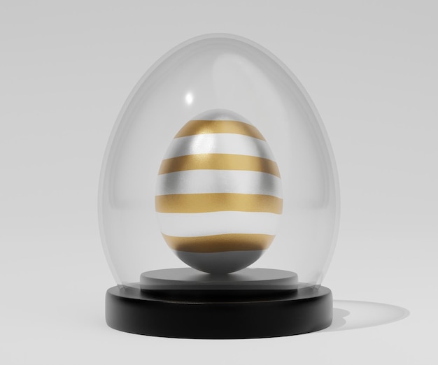 Foto uovo di pasqua di vetro sul rendering 3d del podio