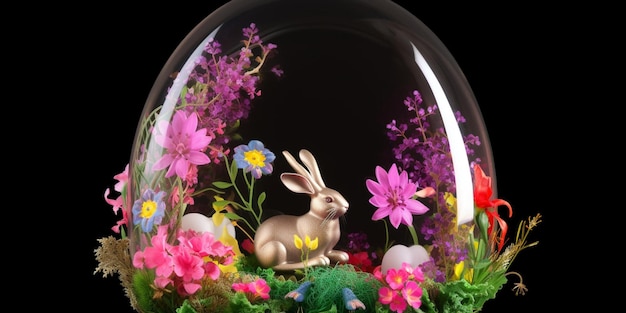 A glass egg with a bunny on it