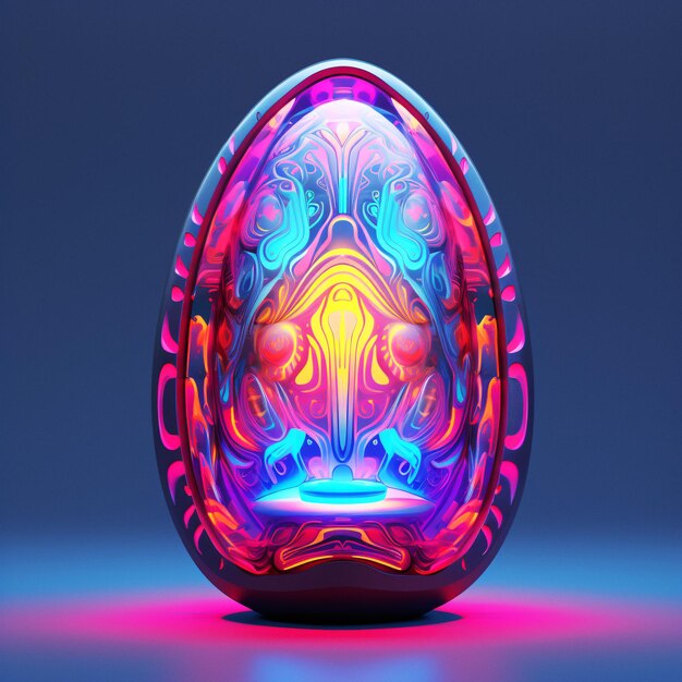 a glass egg with a colorful design on it