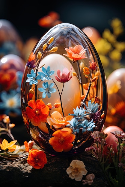 a glass egg with flowers on it