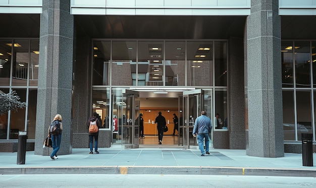 Glass exterior of an office building reflecting the surroundings