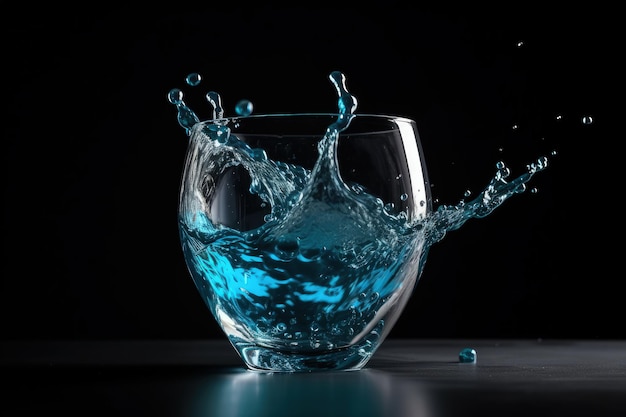 テーブルの上にある青い液体で満たされたグラス 生成 AI