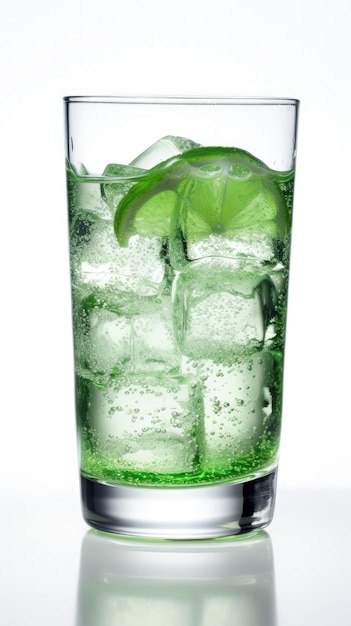 A glass filled with ice and a lime slice generative AI