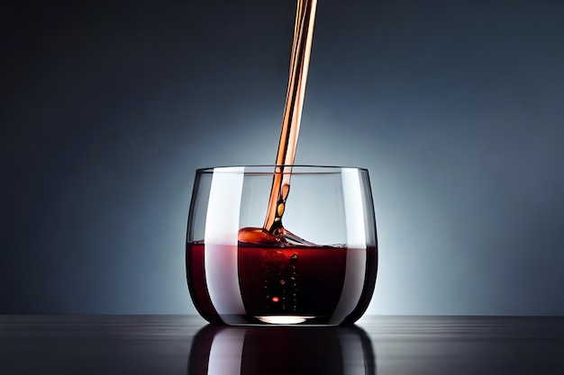 a glass filled with red wine and a spoon of wine.