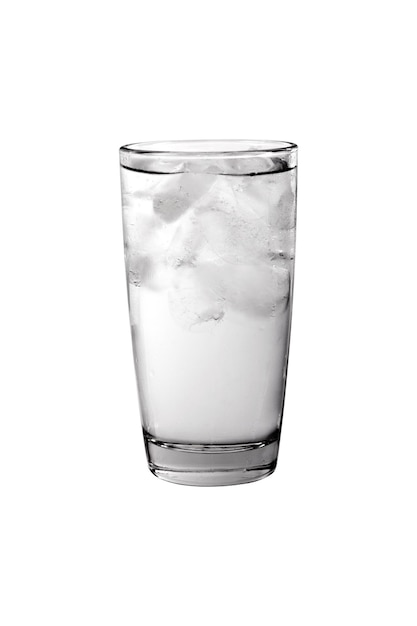 Photo glass filled with water and ice isolated on white background