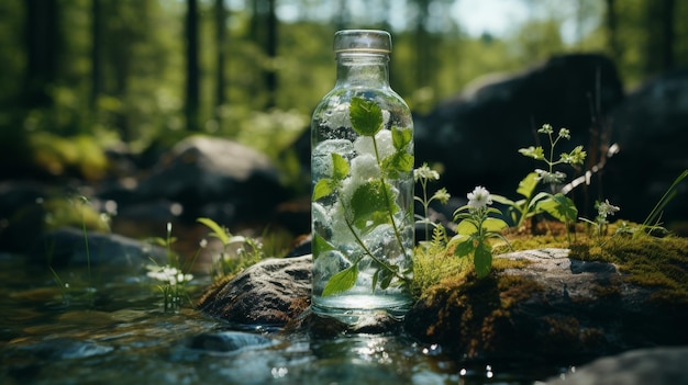 Photo glass filled with water and raspberries