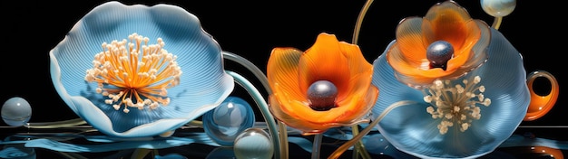 A glass flower with a silver ball