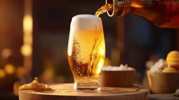 Photo a glass of foamy light beer