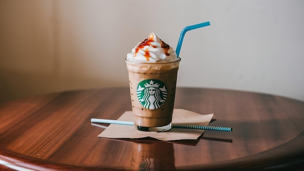 Photo glass of frappucino on table