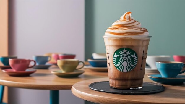 Photo glass of frappucino on table