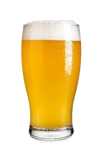 Photo glass of fresh beer on white