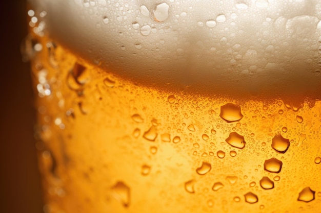 A glass of fresh beer with drops closeup