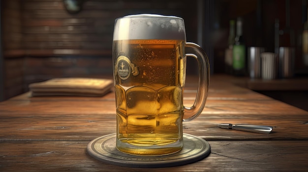 Glass of fresh and cold beer AI Generate