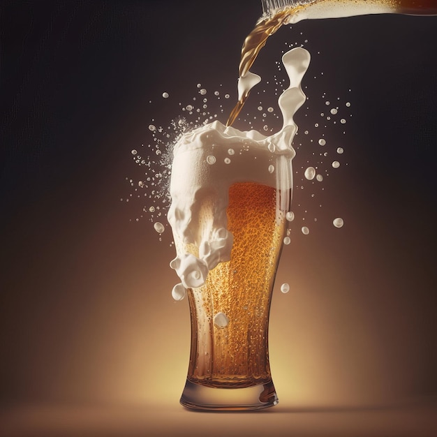 Glass of fresh and cold beer on dark background generative ai