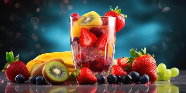 Glass of fresh juice closeup Delicious fruits High quality photo Generative AI