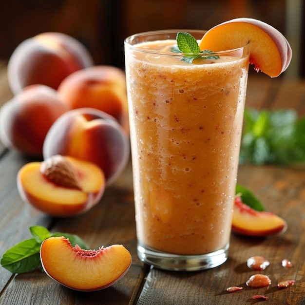 a glass of fresh juice and a smoothie made from summer fruits orange peach pineapple strawberry