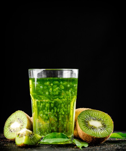 A glass of fresh kiwi juice