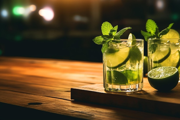 A glass of fresh mojito on a terrace table